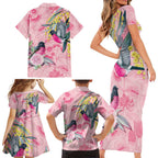 Birds and Floral Aussie Pink Robins Family Matching Short Sleeve Bodycon Dress and Hawaiian Shirt Rosy Glow - Aussie Hoodie