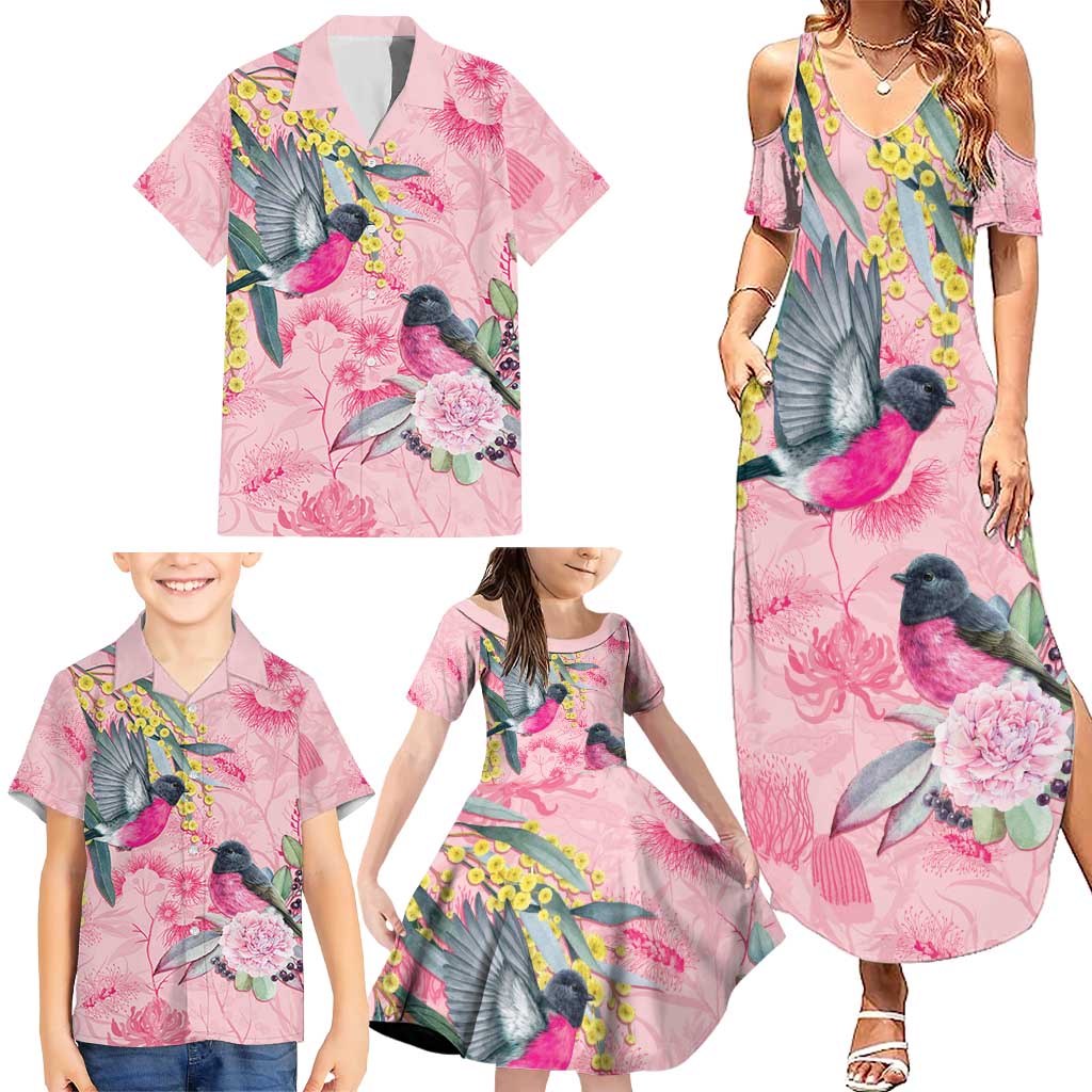 Birds and Floral Aussie Pink Robins Family Matching Summer Maxi Dress and Hawaiian Shirt Rosy Glow - Aussie Hoodie