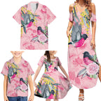 Birds and Floral Aussie Pink Robins Family Matching Summer Maxi Dress and Hawaiian Shirt Rosy Glow - Aussie Hoodie