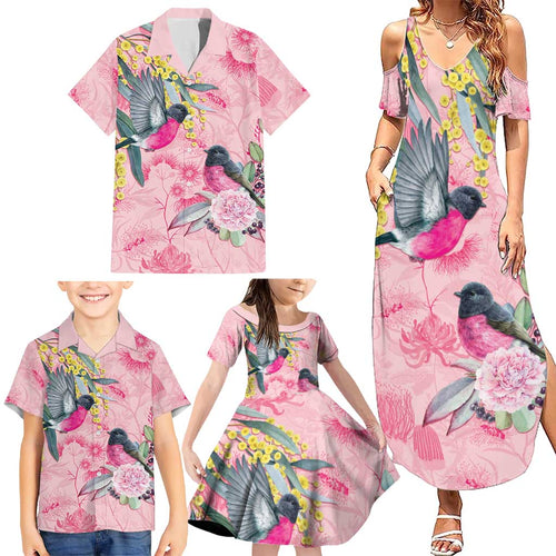 Birds and Floral Aussie Pink Robins Family Matching Summer Maxi Dress and Hawaiian Shirt Rosy Glow - Aussie Hoodie