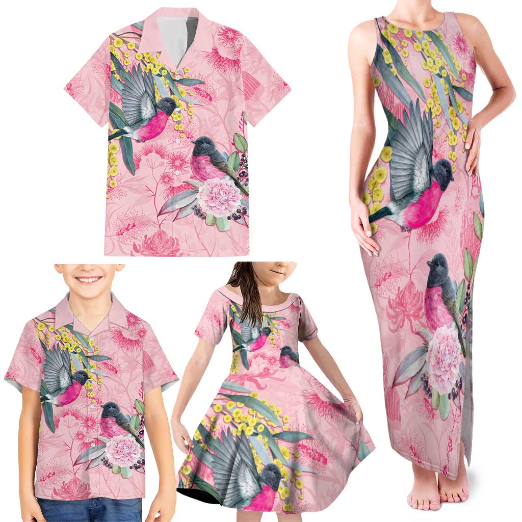Birds and Floral Aussie Pink Robins Family Matching Tank Maxi Dress and Hawaiian Shirt Rosy Glow - Aussie Hoodie