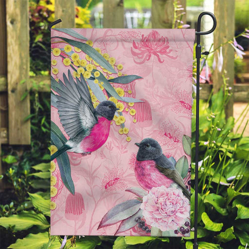 Birds and Floral Aussie Pink Robins Garden Flag Rosy Glow - Aussie Hoodie