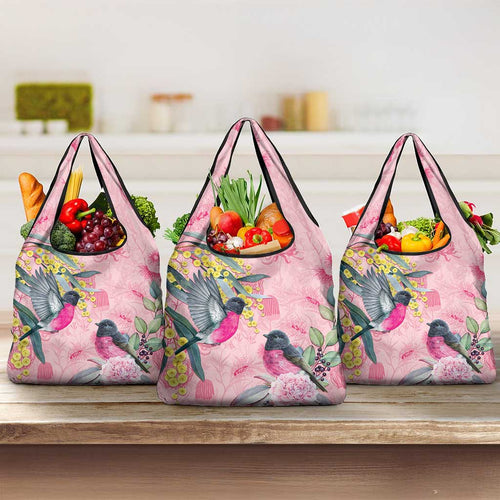 Birds and Floral Aussie Pink Robins Grocery Bag Rosy Glow - Aussie Hoodie