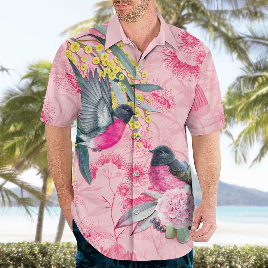 Birds and Floral Aussie Pink Robins Hawaiian Shirt Rosy Glow - Aussie Hoodie