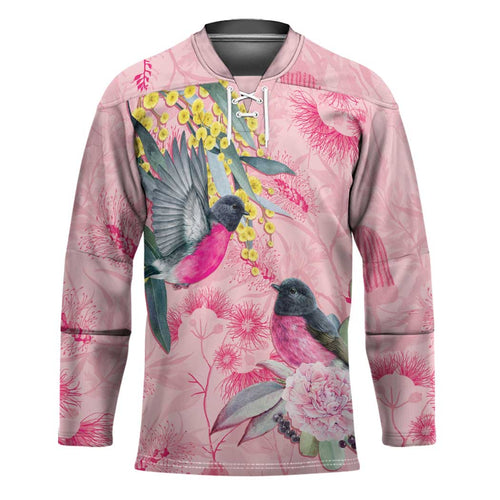 Birds and Floral Aussie Pink Robins Hockey Jersey Rosy Glow - Aussie Hoodie