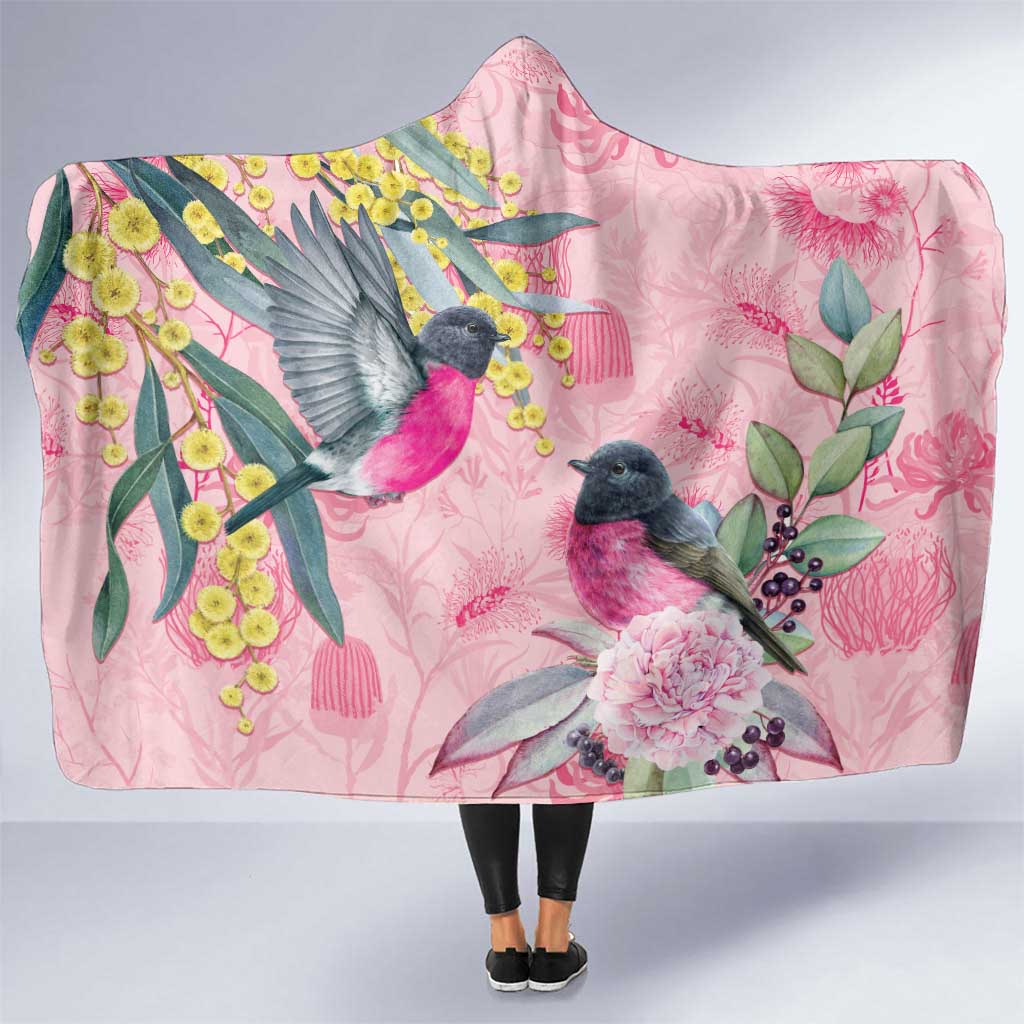 Birds and Floral Aussie Pink Robins Hooded Blanket Rosy Glow - Aussie Hoodie