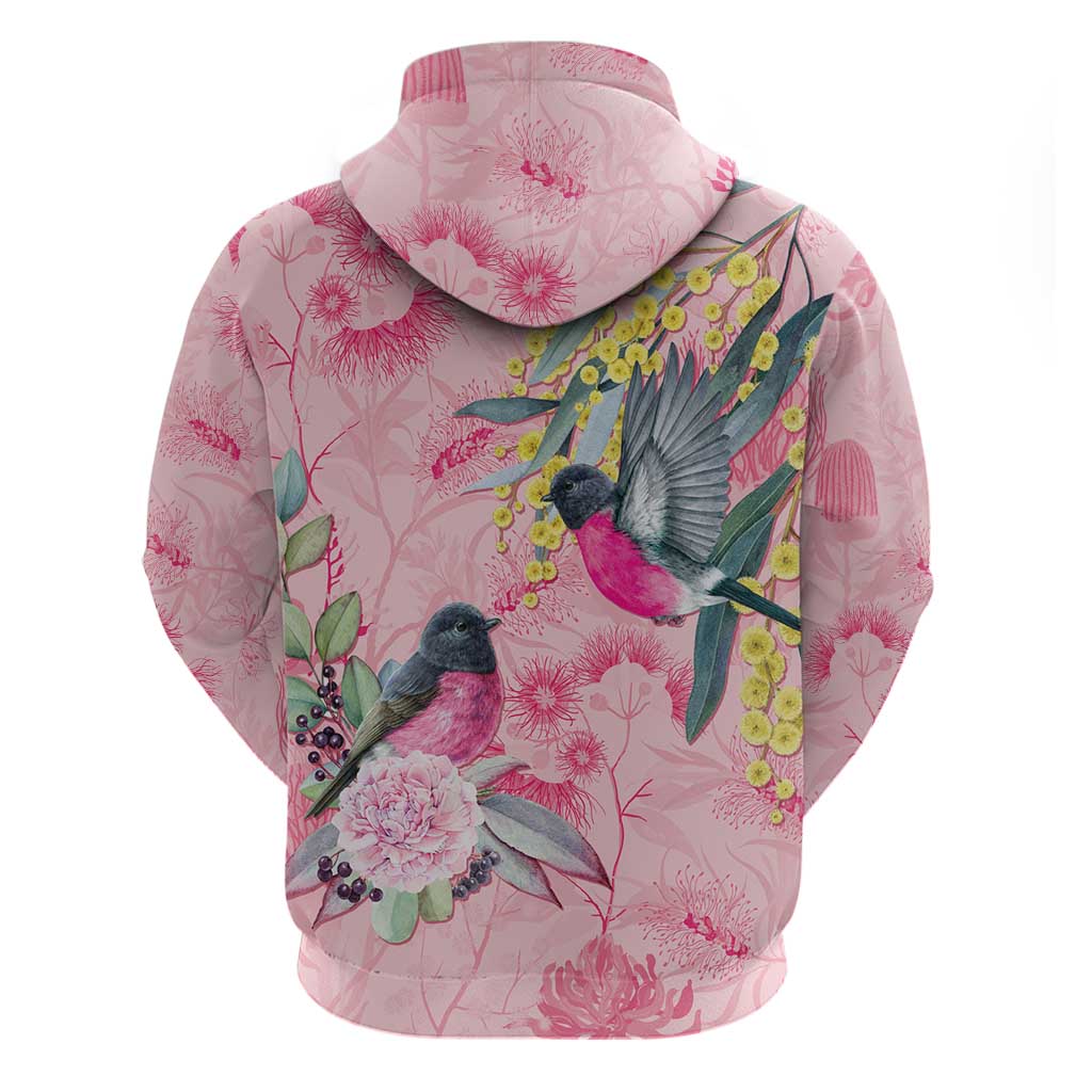 Birds and Floral Aussie Pink Robins Hoodie Rosy Glow - Aussie Hoodie