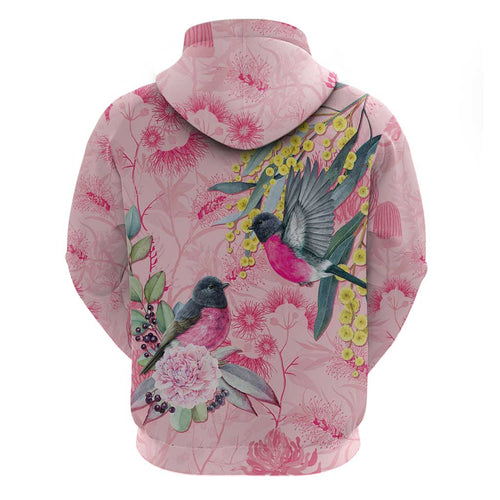 Birds and Floral Aussie Pink Robins Hoodie Rosy Glow - Aussie Hoodie