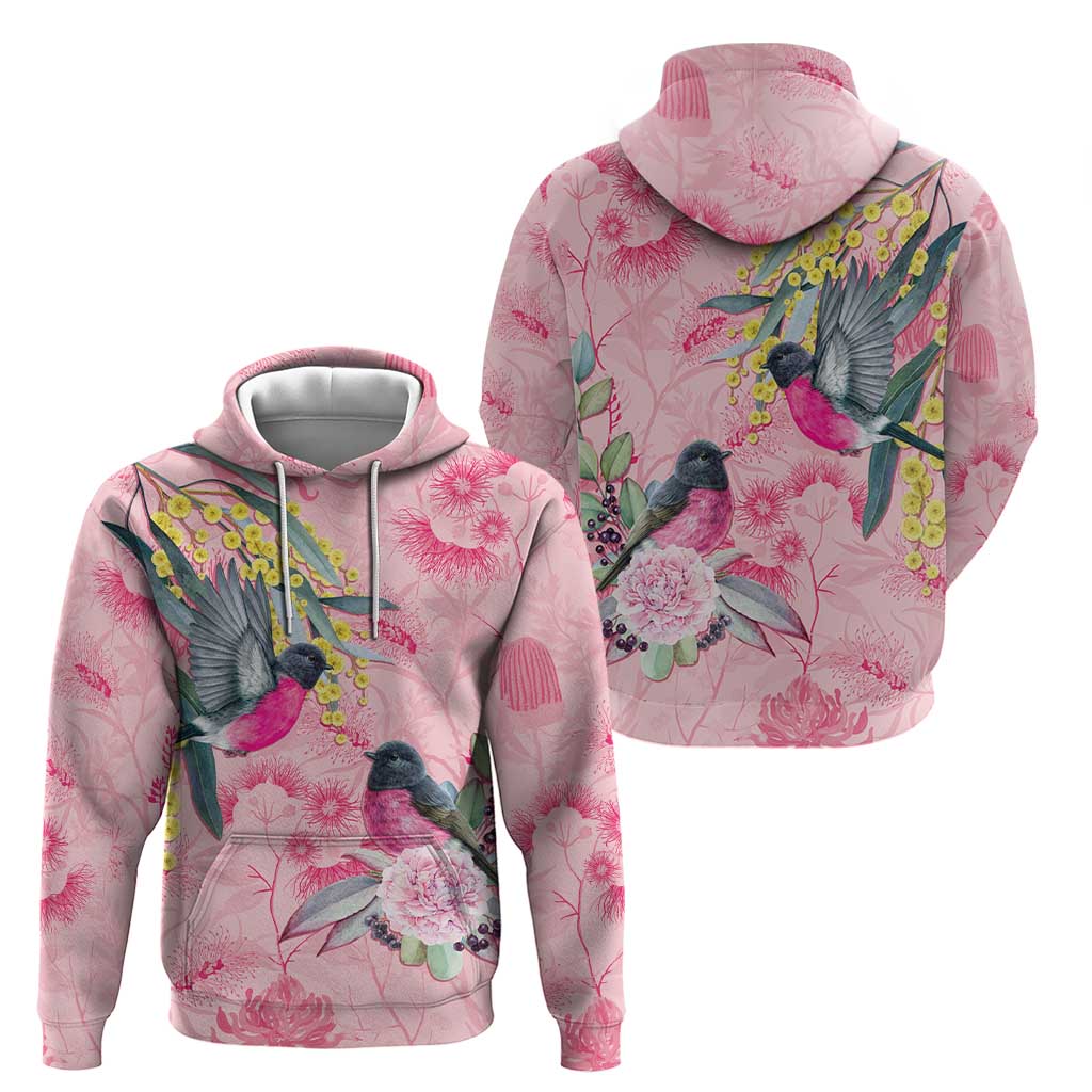 Birds and Floral Aussie Pink Robins Hoodie Rosy Glow - Aussie Hoodie