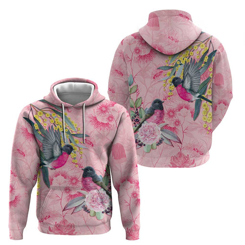 Birds and Floral Aussie Pink Robins Hoodie Rosy Glow - Aussie Hoodie