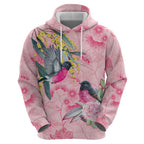 Birds and Floral Aussie Pink Robins Hoodie Rosy Glow - Aussie Hoodie