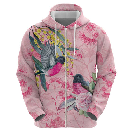 Birds and Floral Aussie Pink Robins Hoodie Rosy Glow - Aussie Hoodie
