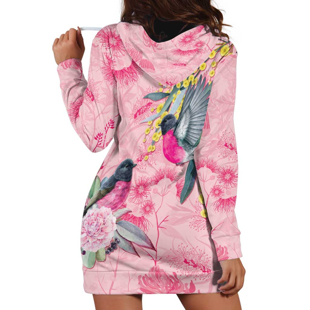 Birds and Floral Aussie Pink Robins Hoodie Dress Rosy Glow - Aussie Hoodie