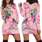 Birds and Floral Aussie Pink Robins Hoodie Dress Rosy Glow - Aussie Hoodie
