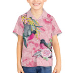 Birds and Floral Aussie Pink Robins Kid Hawaiian Shirt Rosy Glow - Aussie Hoodie