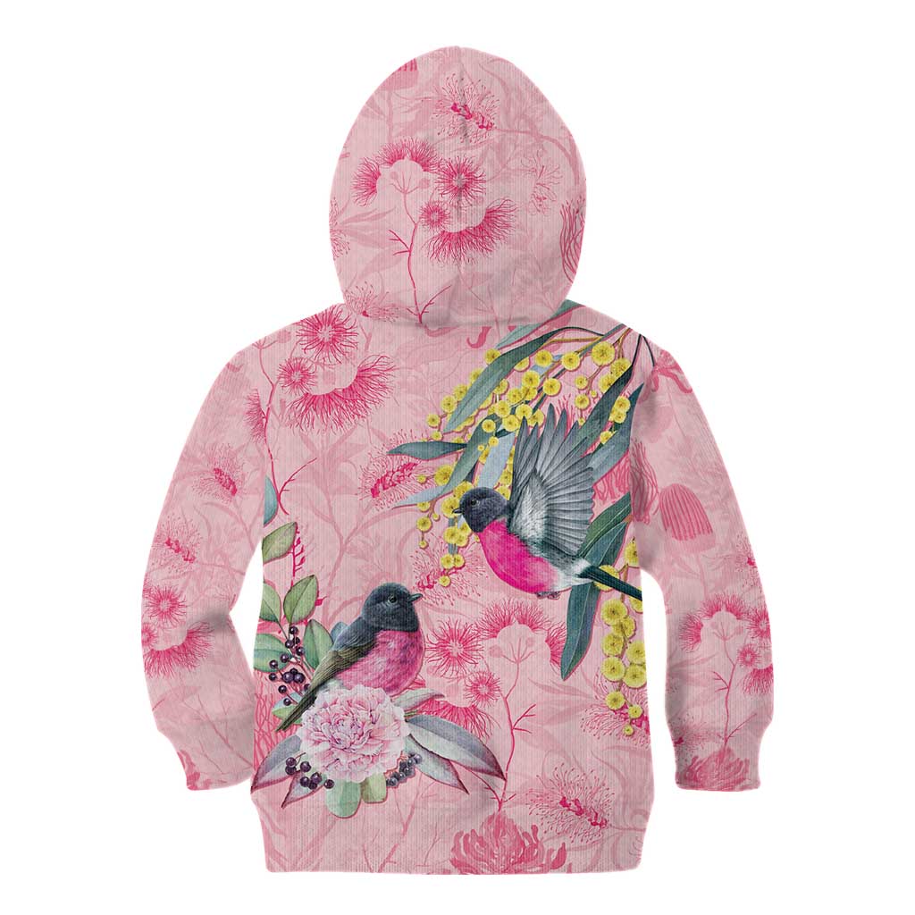 Birds and Floral Aussie Pink Robins Kid Hoodie Rosy Glow - Aussie Hoodie
