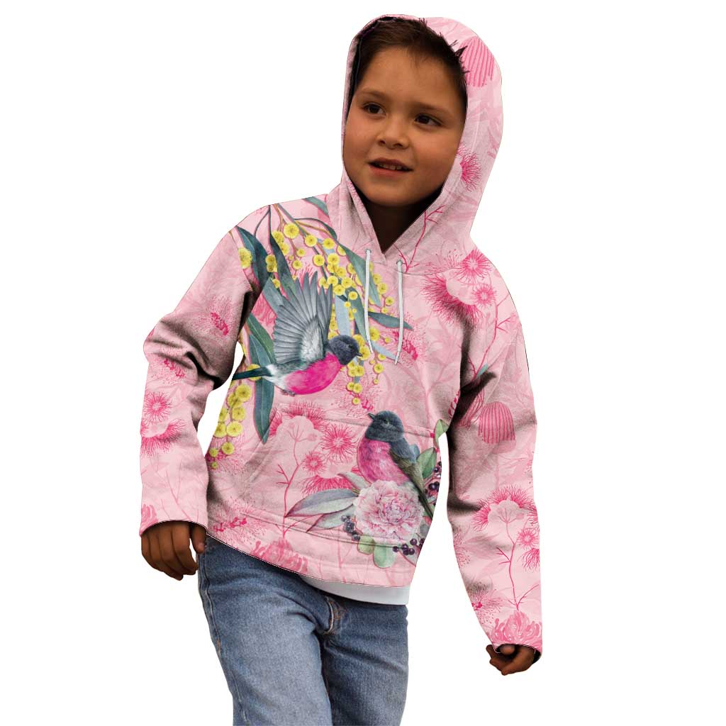 Birds and Floral Aussie Pink Robins Kid Hoodie Rosy Glow - Aussie Hoodie