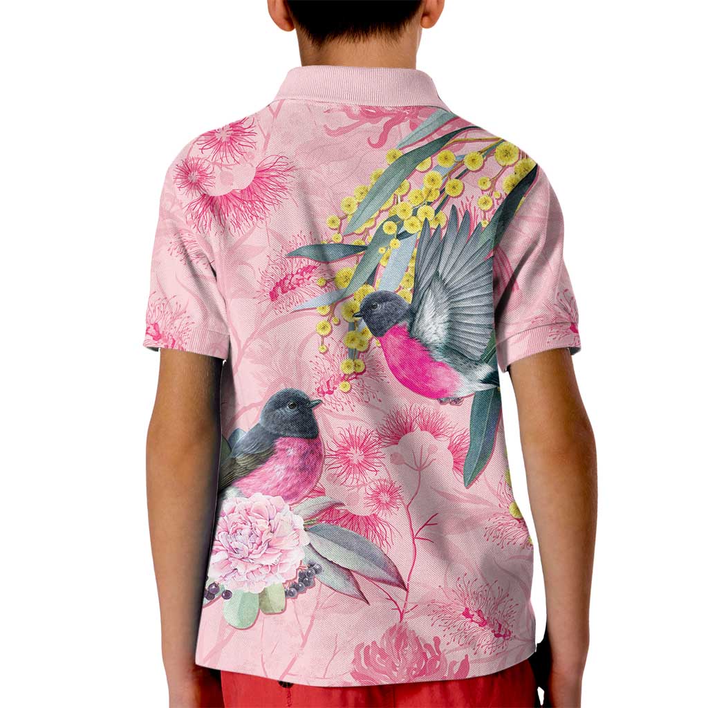 Birds and Floral Aussie Pink Robins Kid Polo Shirt Rosy Glow - Aussie Hoodie