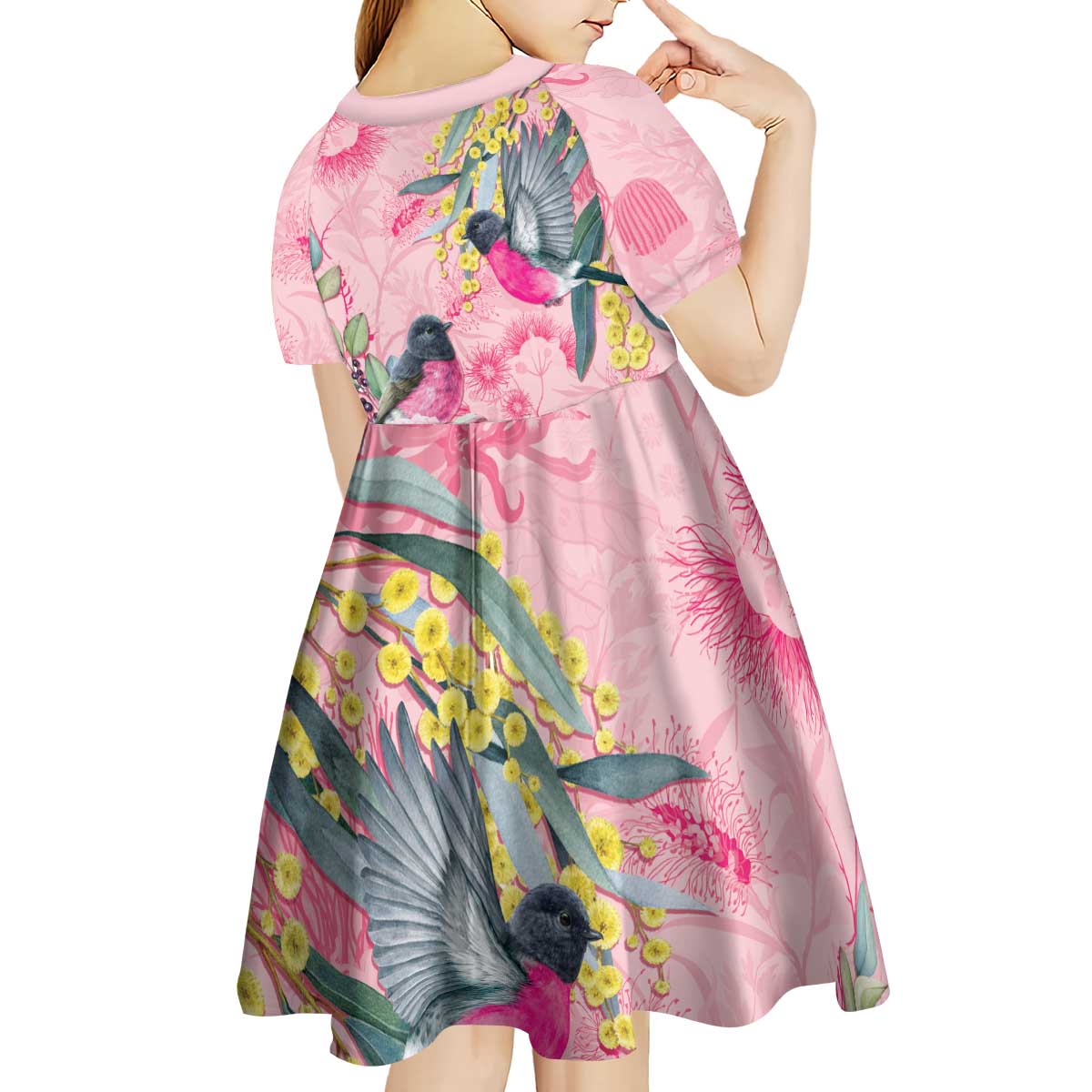 Birds and Floral Aussie Pink Robins Kid Short Sleeve Dress Rosy Glow - Aussie Hoodie