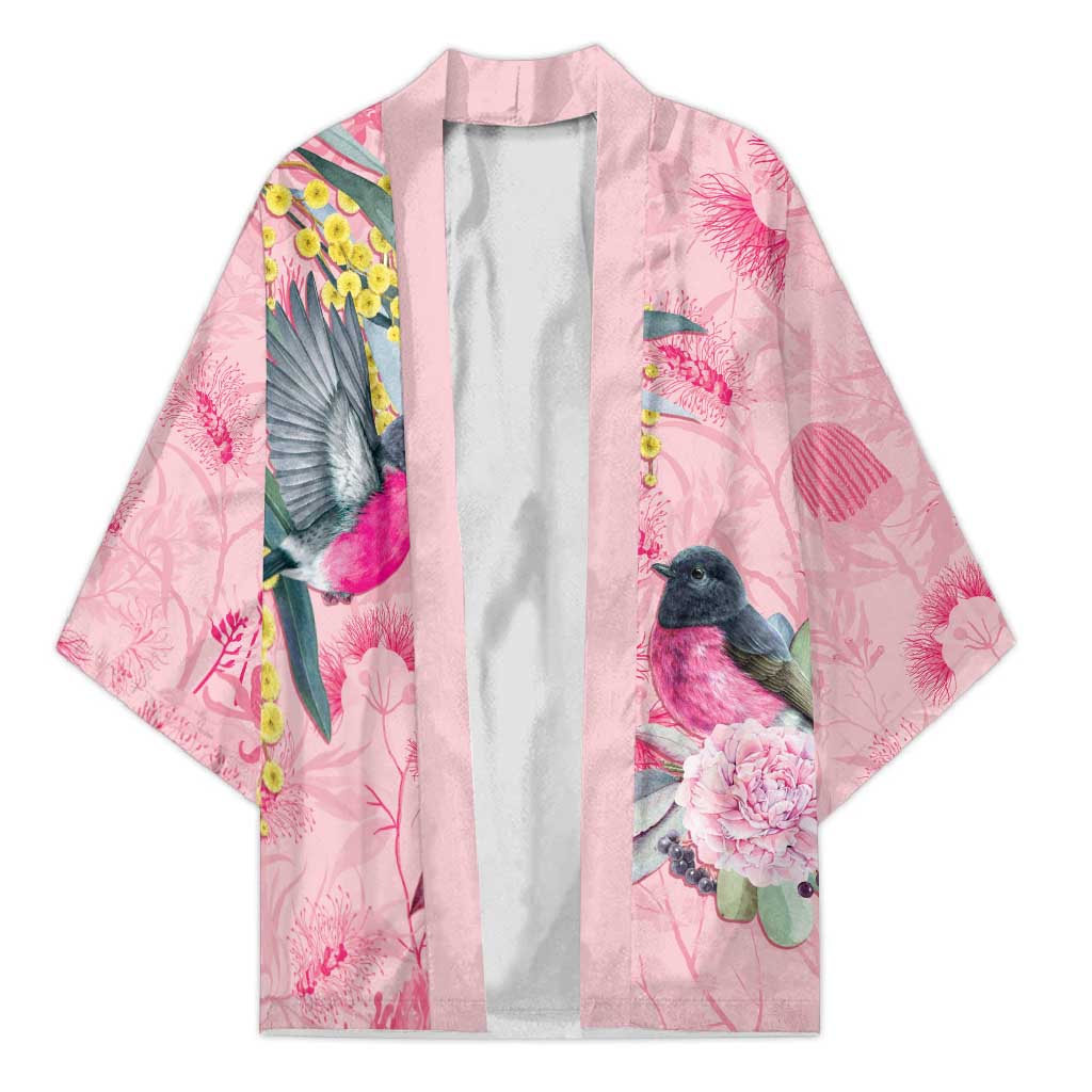Birds and Floral Aussie Pink Robins Kimono Rosy Glow - Aussie Hoodie