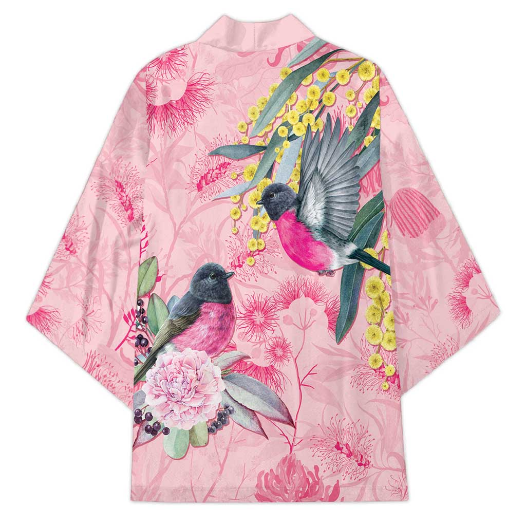 Birds and Floral Aussie Pink Robins Kimono Rosy Glow - Aussie Hoodie