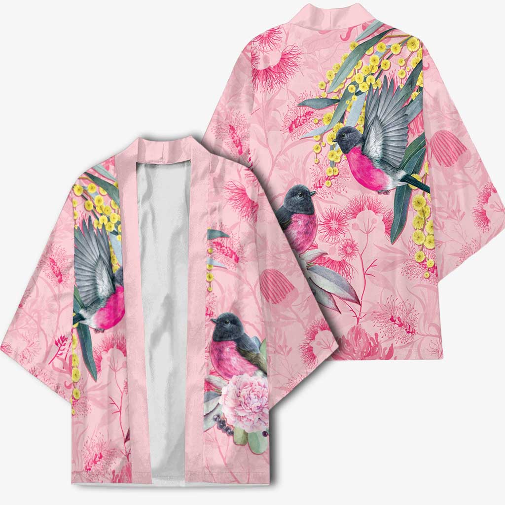 Birds and Floral Aussie Pink Robins Kimono Rosy Glow - Aussie Hoodie