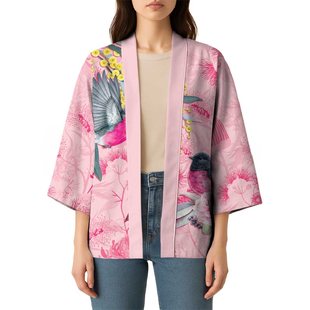 Birds and Floral Aussie Pink Robins Kimono Rosy Glow - Aussie Hoodie