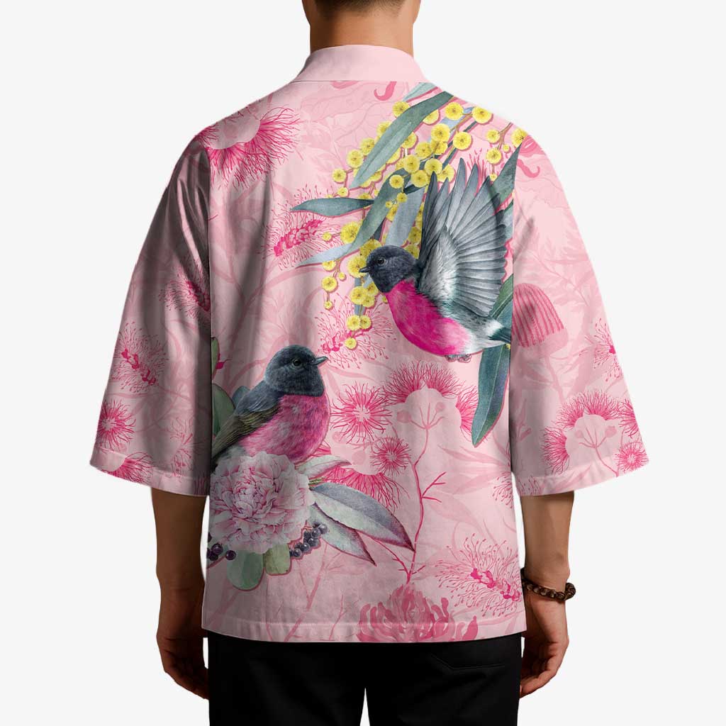 Birds and Floral Aussie Pink Robins Kimono Rosy Glow - Aussie Hoodie