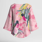 Birds and Floral Aussie Pink Robins Kimono Sleeve Blouse Rosy Glow - Aussie Hoodie