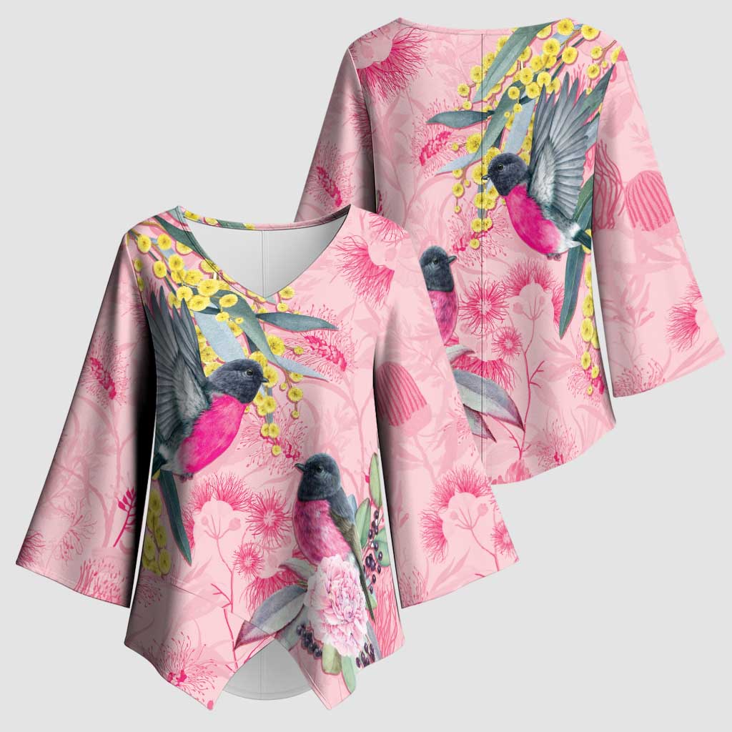Birds and Floral Aussie Pink Robins Kimono Sleeve Blouse Rosy Glow - Aussie Hoodie