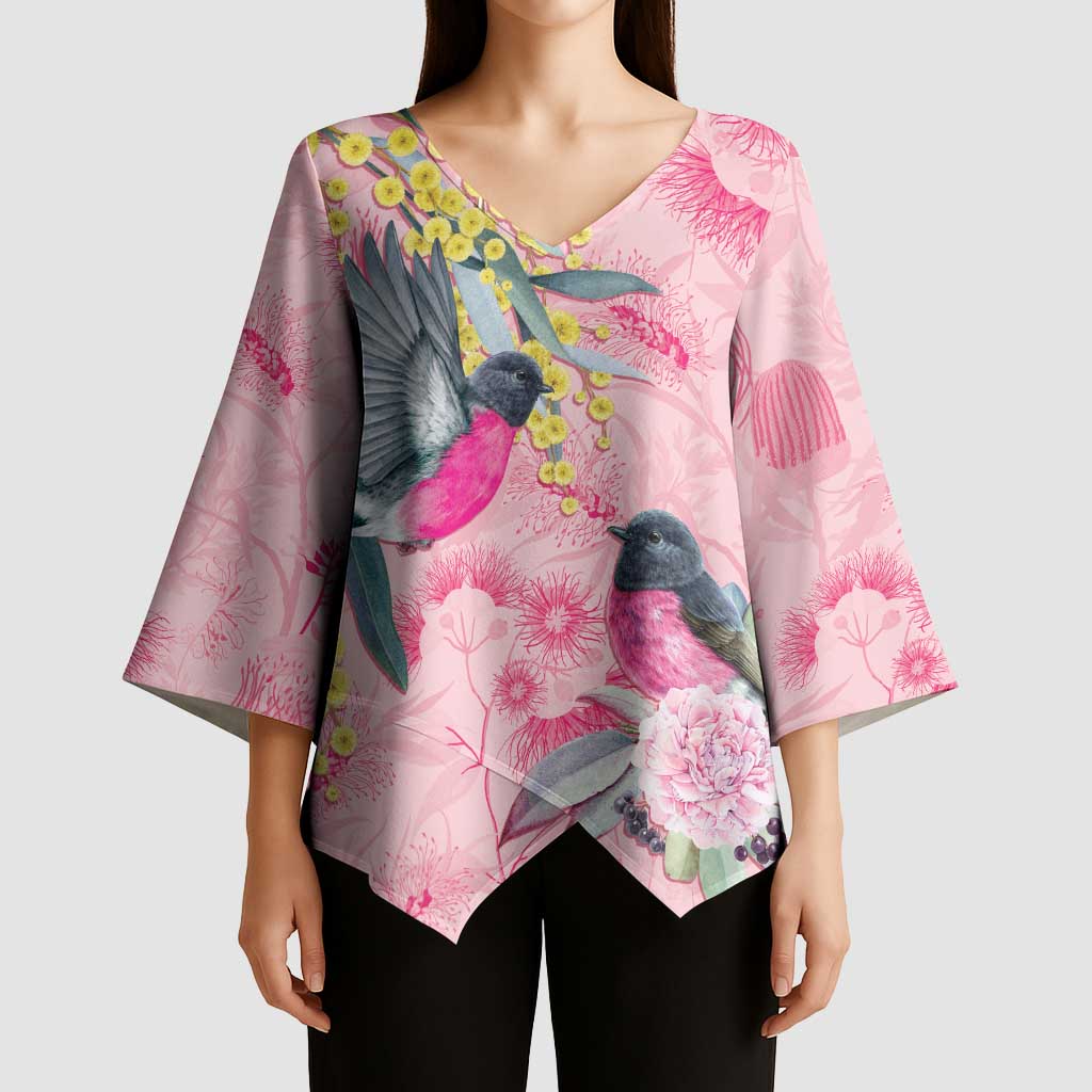 Birds and Floral Aussie Pink Robins Kimono Sleeve Blouse Rosy Glow - Aussie Hoodie