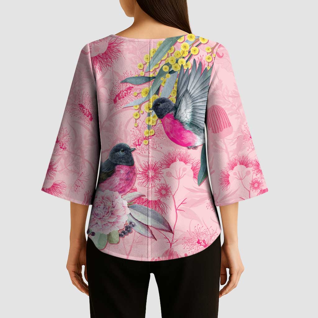 Birds and Floral Aussie Pink Robins Kimono Sleeve Blouse Rosy Glow - Aussie Hoodie