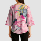 Birds and Floral Aussie Pink Robins Kimono Sleeve Blouse Rosy Glow - Aussie Hoodie