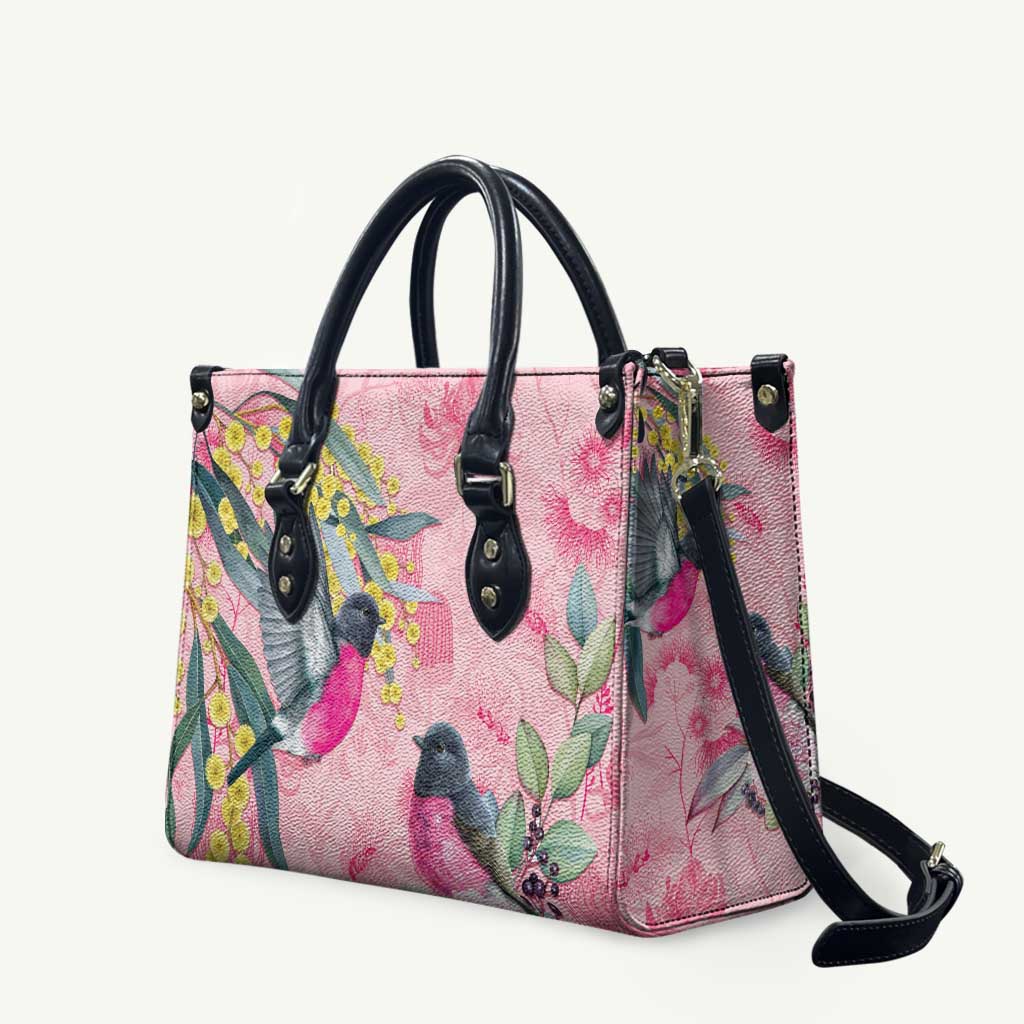 Birds and Floral Aussie Pink Robins Leather Bag Rosy Glow - Aussie Hoodie