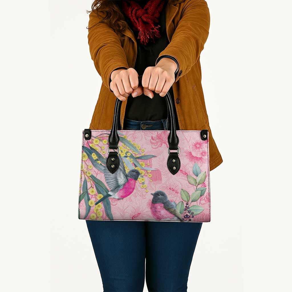 Birds and Floral Aussie Pink Robins Leather Bag Rosy Glow - Aussie Hoodie
