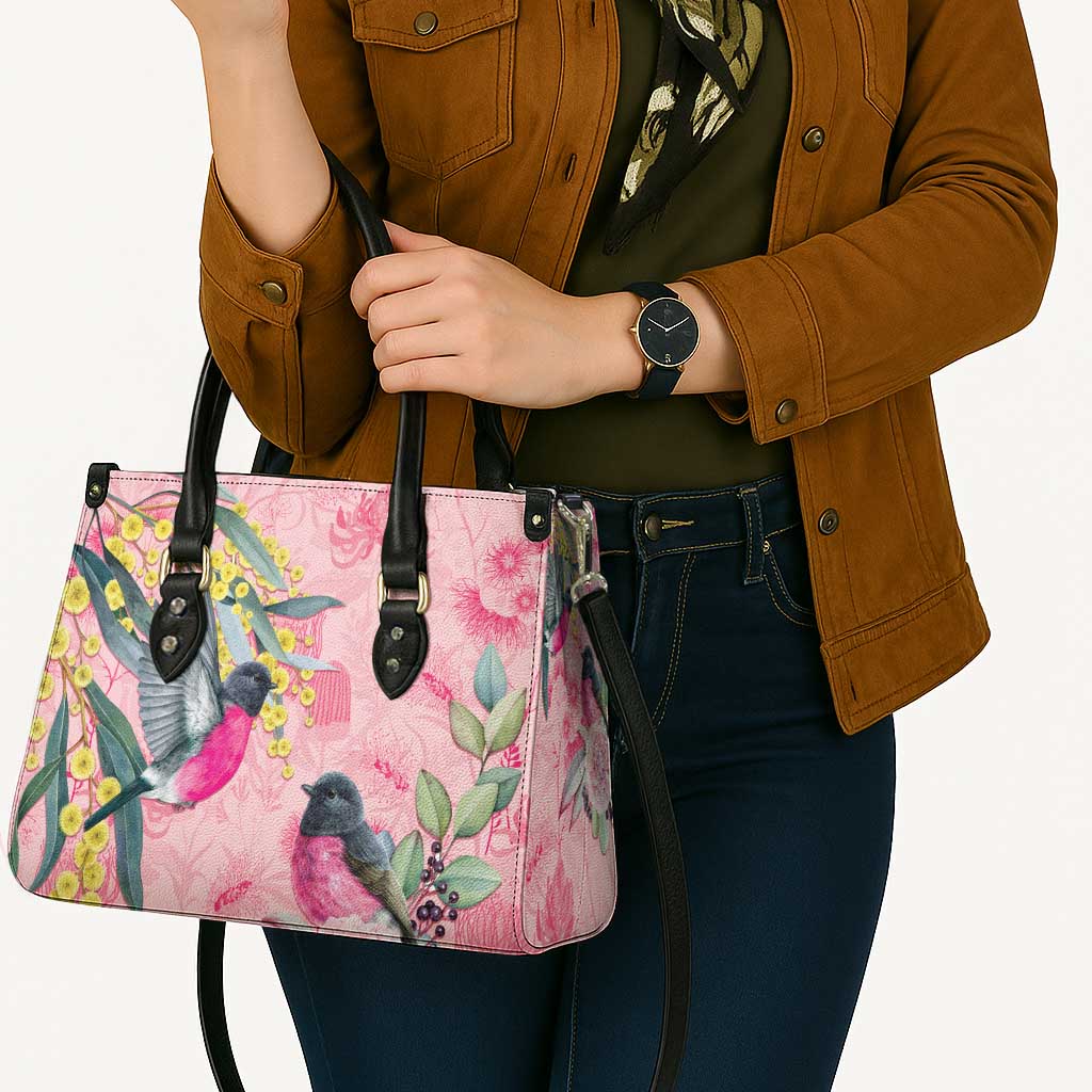 Birds and Floral Aussie Pink Robins Leather Bag Rosy Glow - Aussie Hoodie