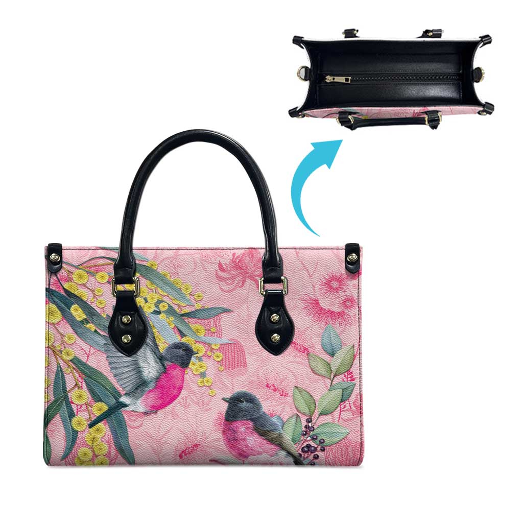 Birds and Floral Aussie Pink Robins Leather Bag Rosy Glow - Aussie Hoodie