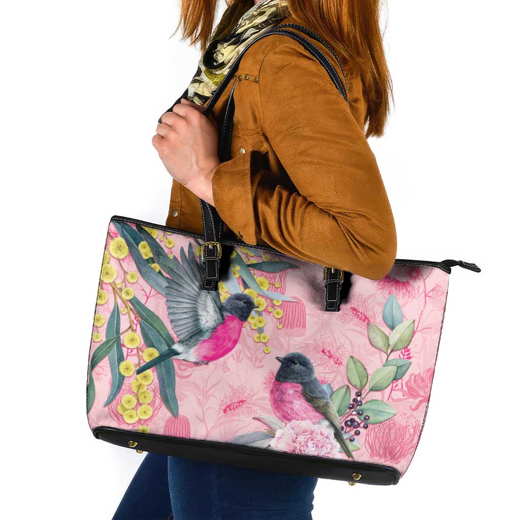 Birds and Floral Aussie Pink Robins Leather Tote Bag Rosy Glow - Aussie Hoodie