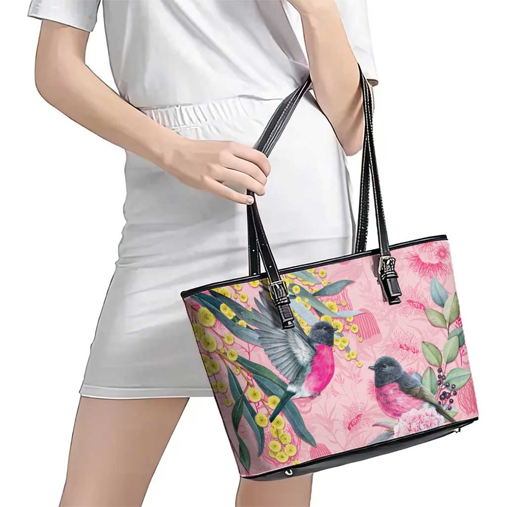 Birds and Floral Aussie Pink Robins Leather Tote Bag Rosy Glow - Aussie Hoodie