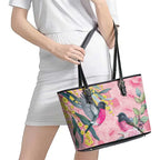 Birds and Floral Aussie Pink Robins Leather Tote Bag Rosy Glow - Aussie Hoodie