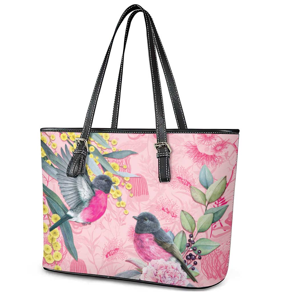 Birds and Floral Aussie Pink Robins Leather Tote Bag Rosy Glow - Aussie Hoodie