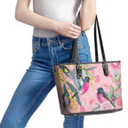 Birds and Floral Aussie Pink Robins Leather Tote Bag Rosy Glow - Aussie Hoodie