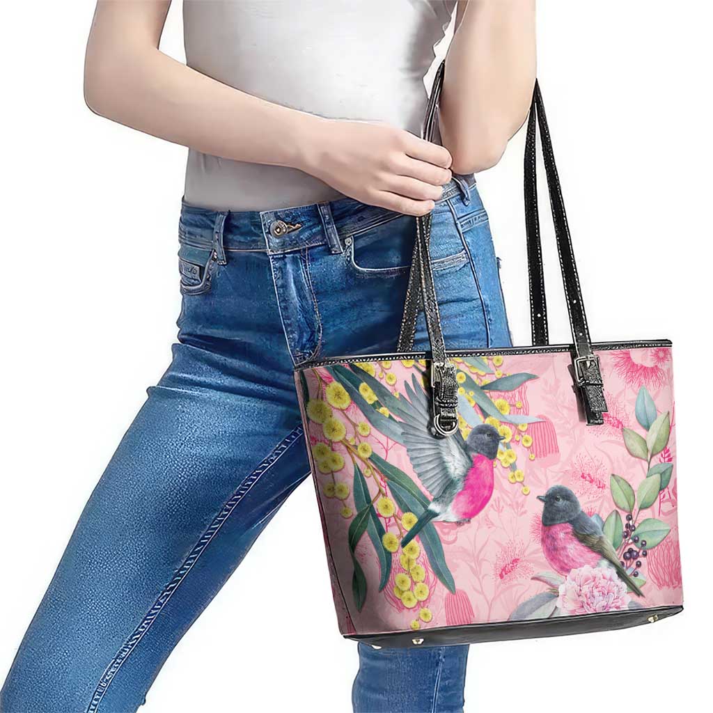 Birds and Floral Aussie Pink Robins Leather Tote Bag Rosy Glow - Aussie Hoodie