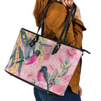 Birds and Floral Aussie Pink Robins Leather Tote Bag Rosy Glow - Aussie Hoodie