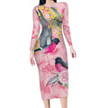 Birds and Floral Aussie Pink Robins Long Sleeve Bodycon Dress Rosy Glow - Aussie Hoodie
