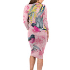 Birds and Floral Aussie Pink Robins Long Sleeve Bodycon Dress Rosy Glow - Aussie Hoodie