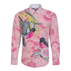 Birds and Floral Aussie Pink Robins Long Sleeve Button Shirt Rosy Glow - Aussie Hoodie