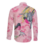 Birds and Floral Aussie Pink Robins Long Sleeve Button Shirt Rosy Glow - Aussie Hoodie