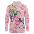 Birds and Floral Aussie Pink Robins Long Sleeve Polo Shirt Rosy Glow - Aussie Hoodie