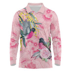 Birds and Floral Aussie Pink Robins Long Sleeve Polo Shirt Rosy Glow - Aussie Hoodie